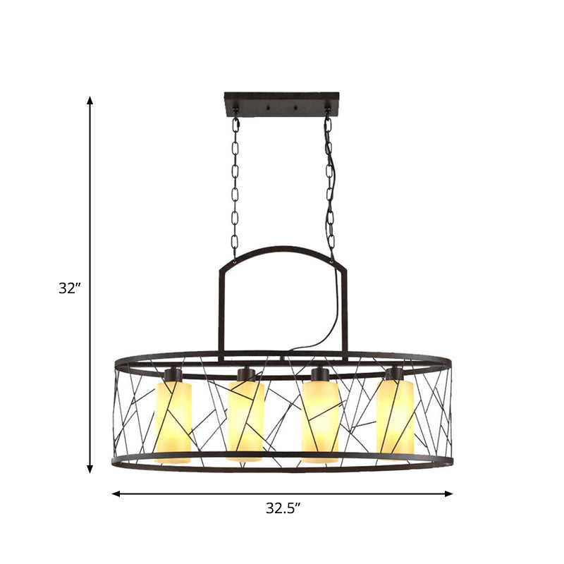 4 Lights Island Lamp Classic Rectangle Metal Hanging Ceiling Light in Black for Dining Room Clearhalo 'Ceiling Lights' 'Island Lights' Lighting' 335872