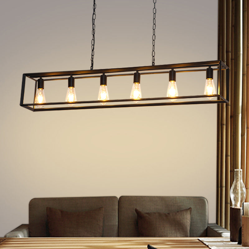 Black/Brass Rectangle Island Pendant Classic Metal 5/6 Bulbs Dining Room Hanging Ceiling Light Clearhalo 'Ceiling Lights' 'Island Lights' Lighting' 335884