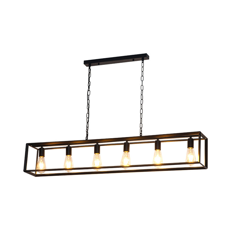 Black/Brass Rectangle Island Pendant Classic Metal 5/6 Bulbs Dining Room Hanging Ceiling Light Clearhalo 'Ceiling Lights' 'Island Lights' Lighting' 335885