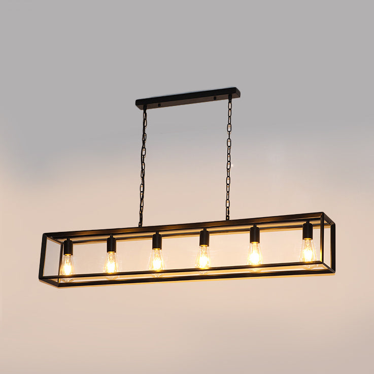 Black/Brass Rectangle Island Pendant Classic Metal 5/6 Bulbs Dining Room Hanging Ceiling Light Clearhalo 'Ceiling Lights' 'Island Lights' Lighting' 335886