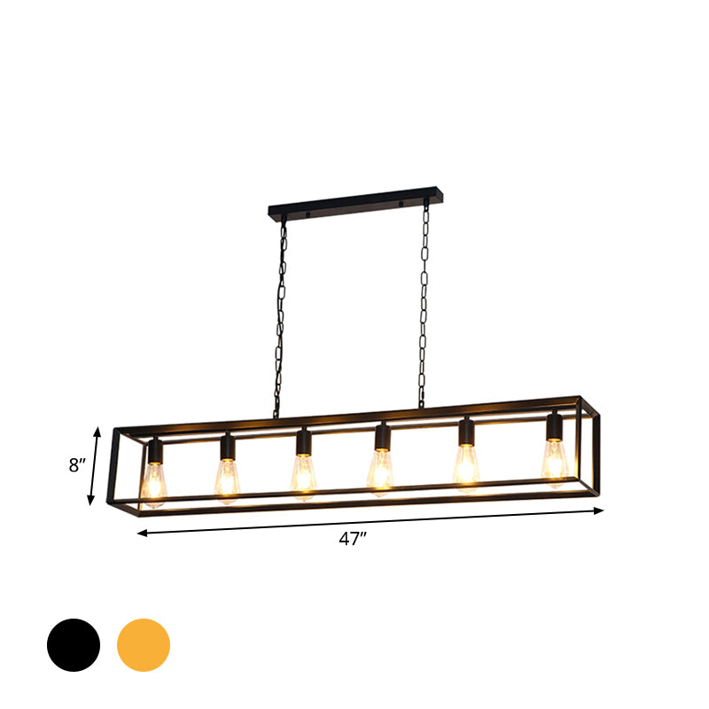 Black/Brass Rectangle Island Pendant Classic Metal 5/6 Bulbs Dining Room Hanging Ceiling Light Clearhalo 'Ceiling Lights' 'Island Lights' Lighting' 335887