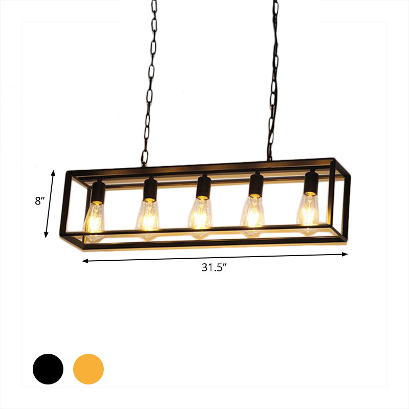 Black/Brass Rectangle Island Pendant Classic Metal 5/6 Bulbs Dining Room Hanging Ceiling Light Clearhalo 'Ceiling Lights' 'Island Lights' Lighting' 335889