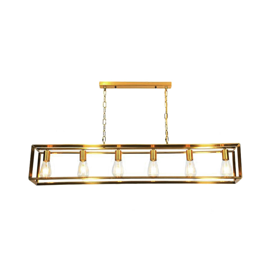 Black/Brass Rectangle Island Pendant Classic Metal 5/6 Bulbs Dining Room Hanging Ceiling Light Clearhalo 'Ceiling Lights' 'Island Lights' Lighting' 335891