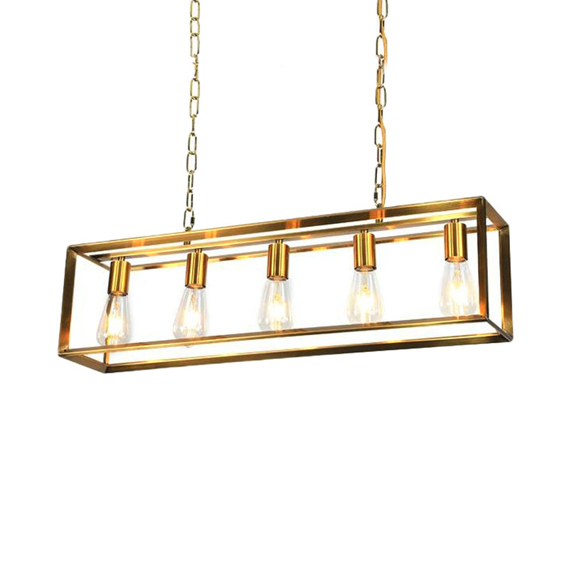 Black/Brass Rectangle Island Pendant Classic Metal 5/6 Bulbs Dining Room Hanging Ceiling Light Clearhalo 'Ceiling Lights' 'Island Lights' Lighting' 335893