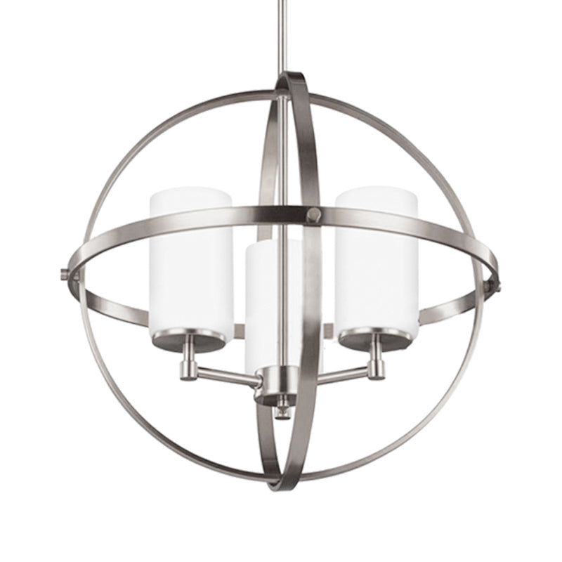 Cylinder Dining Room Ceiling Chandelier Traditional Metal 3/5/9 Lights Silver Hanging Fixture with Cage Clearhalo 'Ceiling Lights' 'Chandeliers' Lighting' options 335934
