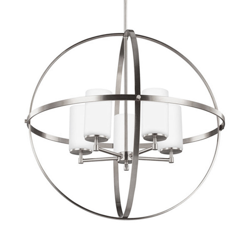 Cylinder Dining Room Ceiling Chandelier Traditional Metal 3/5/9 Lights Silver Hanging Fixture with Cage Clearhalo 'Ceiling Lights' 'Chandeliers' Lighting' options 335936