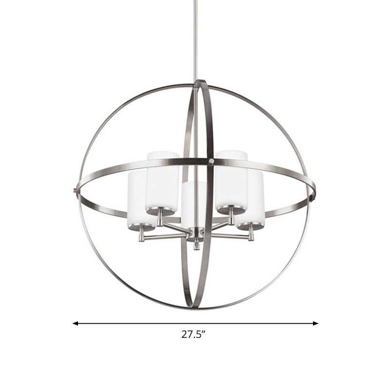 Cylinder Dining Room Ceiling Chandelier Traditional Metal 3/5/9 Lights Silver Hanging Fixture with Cage Clearhalo 'Ceiling Lights' 'Chandeliers' Lighting' options 335937