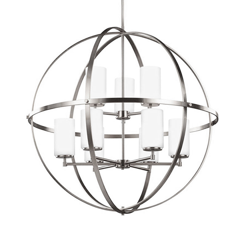 Cylinder Dining Room Ceiling Chandelier Traditional Metal 3/5/9 Lights Silver Hanging Fixture with Cage Clearhalo 'Ceiling Lights' 'Chandeliers' Lighting' options 335938