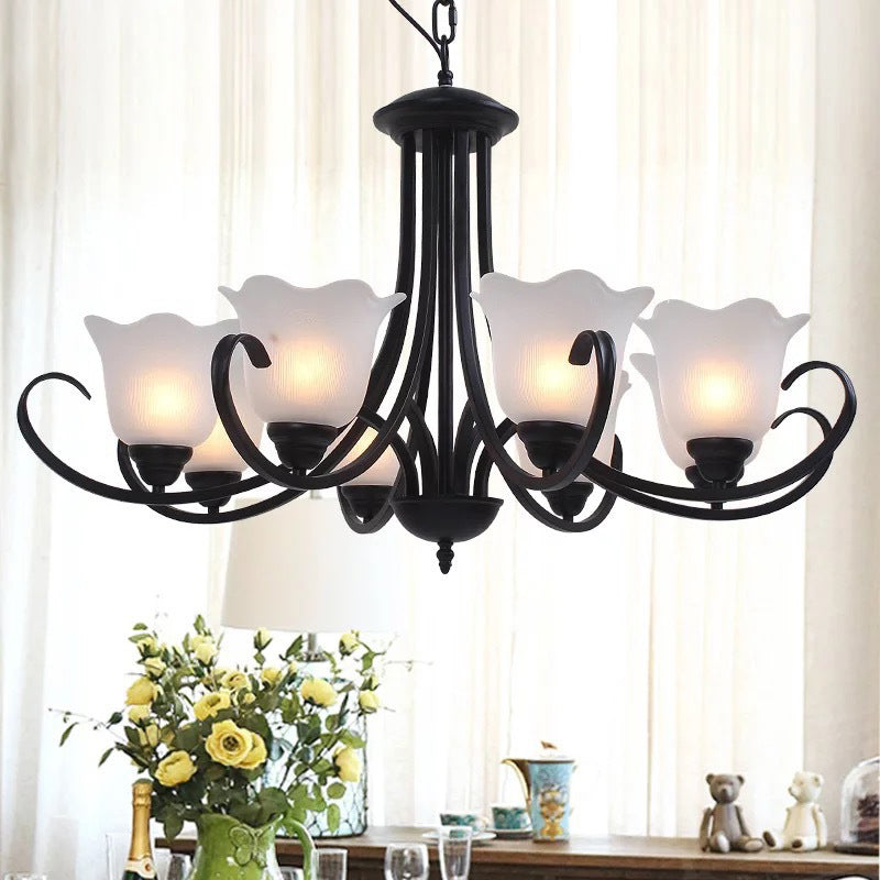3/6/8 Bulbs Bell Chandelier Light Traditional Black Frosted Glass Hanging Ceiling Fixture for Living Room Clearhalo 'Ceiling Lights' 'Chandeliers' Lighting' options 335970