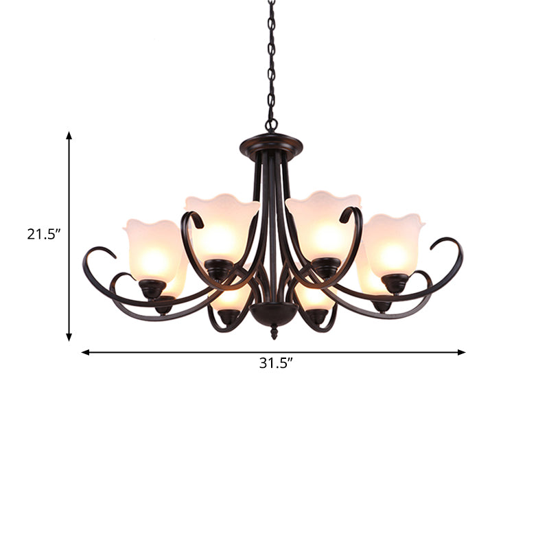 3/6/8 Bulbs Bell Chandelier Light Traditional Black Frosted Glass Hanging Ceiling Fixture for Living Room Clearhalo 'Ceiling Lights' 'Chandeliers' Lighting' options 335972