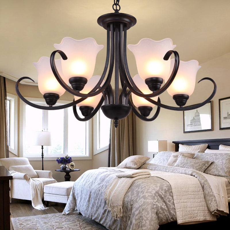 3/6/8 Bulbs Bell Chandelier Light Traditional Black Frosted Glass Hanging Ceiling Fixture for Living Room 6 Black Clearhalo 'Ceiling Lights' 'Chandeliers' Lighting' options 335973_dacae055-1a45-4488-ba89-3589d9f4bdbd