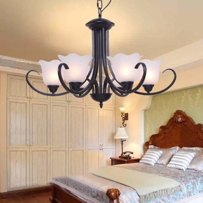 3/6/8 Bulbs Bell Chandelier Light Traditional Black Frosted Glass Hanging Ceiling Fixture for Living Room Clearhalo 'Ceiling Lights' 'Chandeliers' Lighting' options 335974