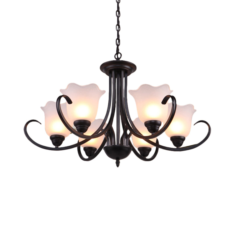 3/6/8 Bulbs Bell Chandelier Light Traditional Black Frosted Glass Hanging Ceiling Fixture for Living Room Clearhalo 'Ceiling Lights' 'Chandeliers' Lighting' options 335975