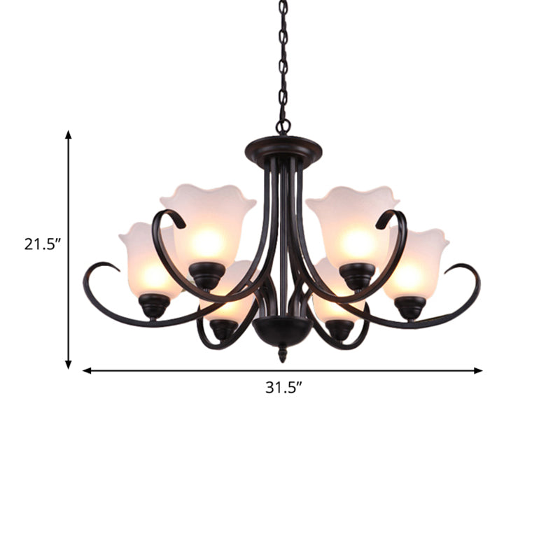 3/6/8 Bulbs Bell Chandelier Light Traditional Black Frosted Glass Hanging Ceiling Fixture for Living Room Clearhalo 'Ceiling Lights' 'Chandeliers' Lighting' options 335976