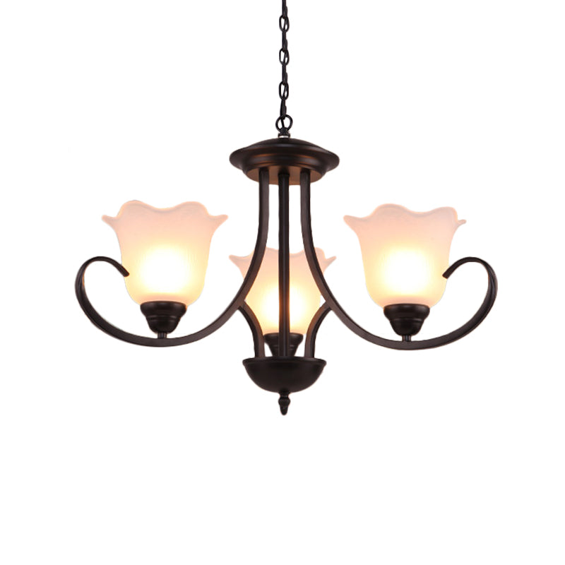 3/6/8 Bulbs Bell Chandelier Light Traditional Black Frosted Glass Hanging Ceiling Fixture for Living Room Clearhalo 'Ceiling Lights' 'Chandeliers' Lighting' options 335978