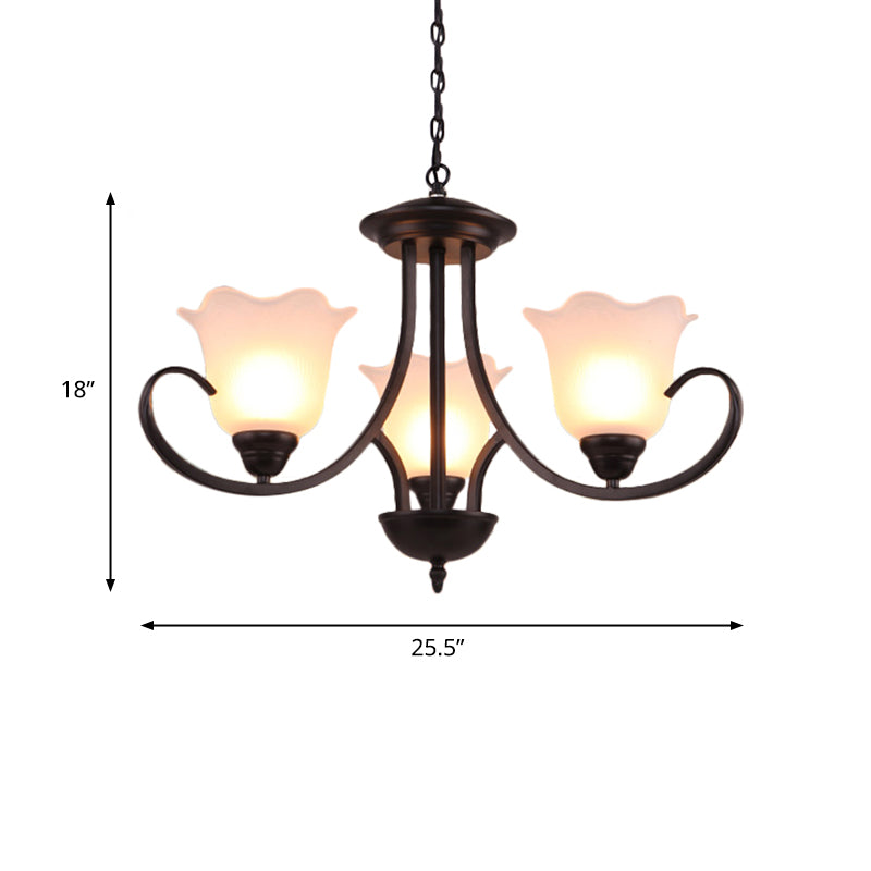 3/6/8 Bulbs Bell Chandelier Light Traditional Black Frosted Glass Hanging Ceiling Fixture for Living Room Clearhalo 'Ceiling Lights' 'Chandeliers' Lighting' options 335979