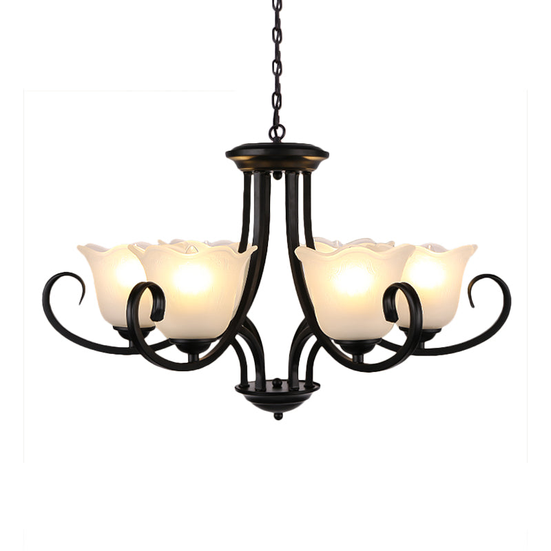 4/6/8 Bulbs Ceiling Lamp with Flared Shade Frosted Glass Traditional Bedroom Chandelier Pendant Light in Black Clearhalo 'Ceiling Lights' 'Chandeliers' Lighting' options 335987