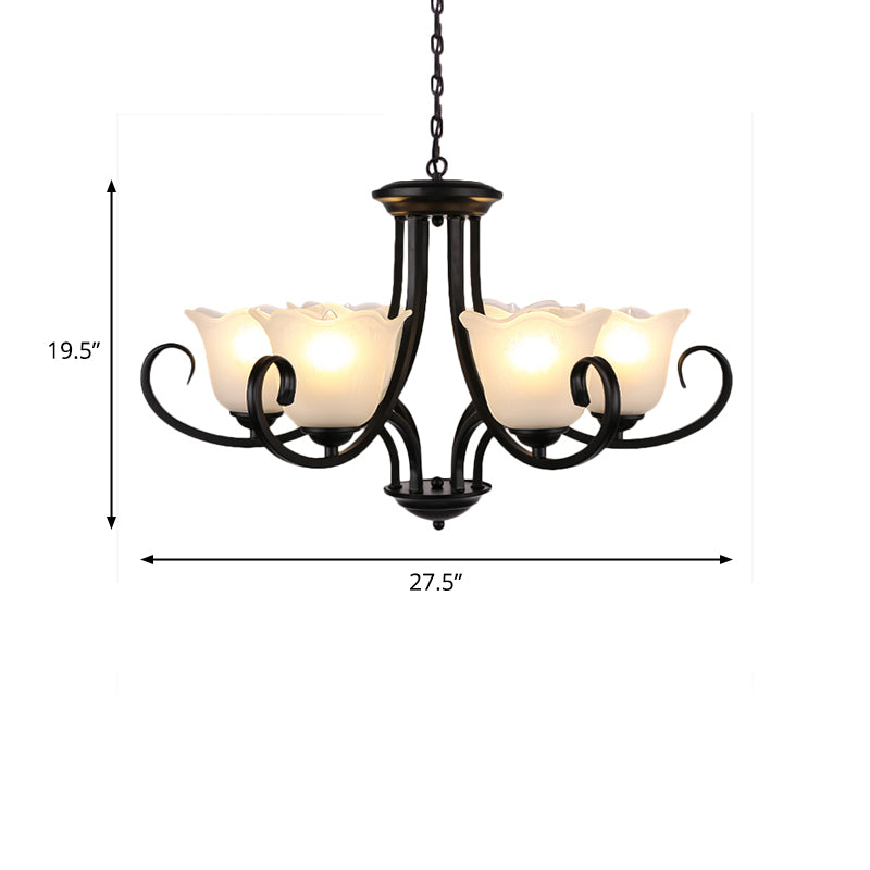 4/6/8 Bulbs Ceiling Lamp with Flared Shade Frosted Glass Traditional Bedroom Chandelier Pendant Light in Black Clearhalo 'Ceiling Lights' 'Chandeliers' Lighting' options 335989