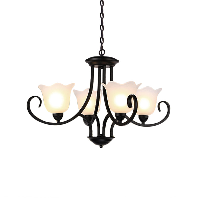 4/6/8 Bulbs Ceiling Lamp with Flared Shade Frosted Glass Traditional Bedroom Chandelier Pendant Light in Black Clearhalo 'Ceiling Lights' 'Chandeliers' Lighting' options 335991