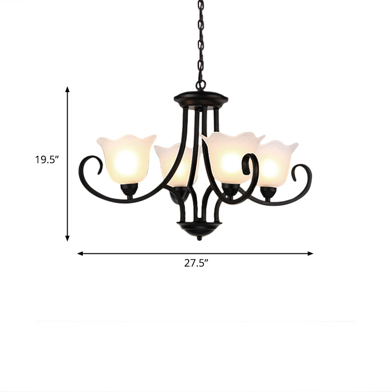 4/6/8 Bulbs Ceiling Lamp with Flared Shade Frosted Glass Traditional Bedroom Chandelier Pendant Light in Black Clearhalo 'Ceiling Lights' 'Chandeliers' Lighting' options 335992