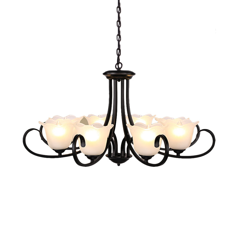 4/6/8 Bulbs Ceiling Lamp with Flared Shade Frosted Glass Traditional Bedroom Chandelier Pendant Light in Black Clearhalo 'Ceiling Lights' 'Chandeliers' Lighting' options 335994