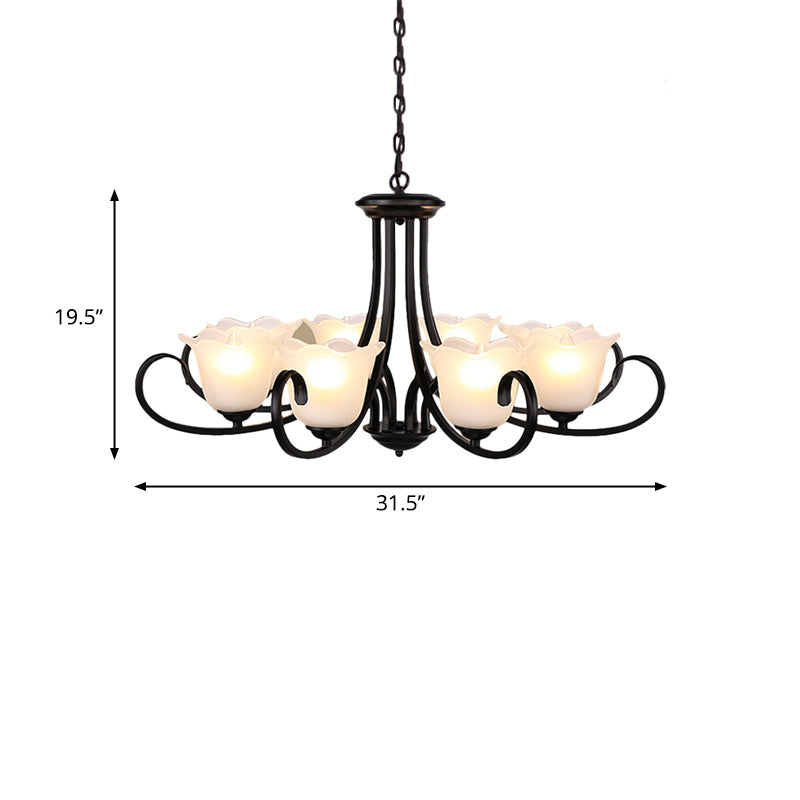 4/6/8 Bulbs Ceiling Lamp with Flared Shade Frosted Glass Traditional Bedroom Chandelier Pendant Light in Black Clearhalo 'Ceiling Lights' 'Chandeliers' Lighting' options 335995