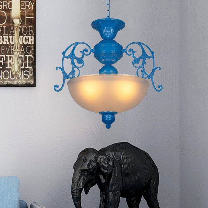 Blue Bowl Chandelier Lamp Classic Style Metal 3 Lights Living Room Hanging Light Blue Clearhalo 'Ceiling Lights' 'Chandeliers' Lighting' options 335996_800ff548-dfe6-45e3-b751-127503d71ec8