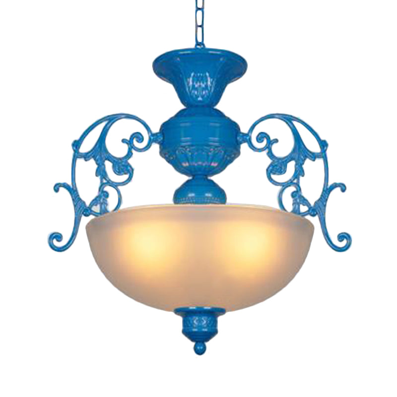 Blue Bowl Chandelier Lamp Classic Style Metal 3 Lights Living Room Hanging Light Clearhalo 'Ceiling Lights' 'Chandeliers' Lighting' options 335998