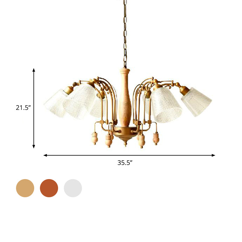 Tapered Bedroom Pendant Chandelier Traditional Opal Etched Glass 6 Lights White/Red/Brown Hanging Fixture Clearhalo 'Ceiling Lights' 'Chandeliers' Lighting' options 336010