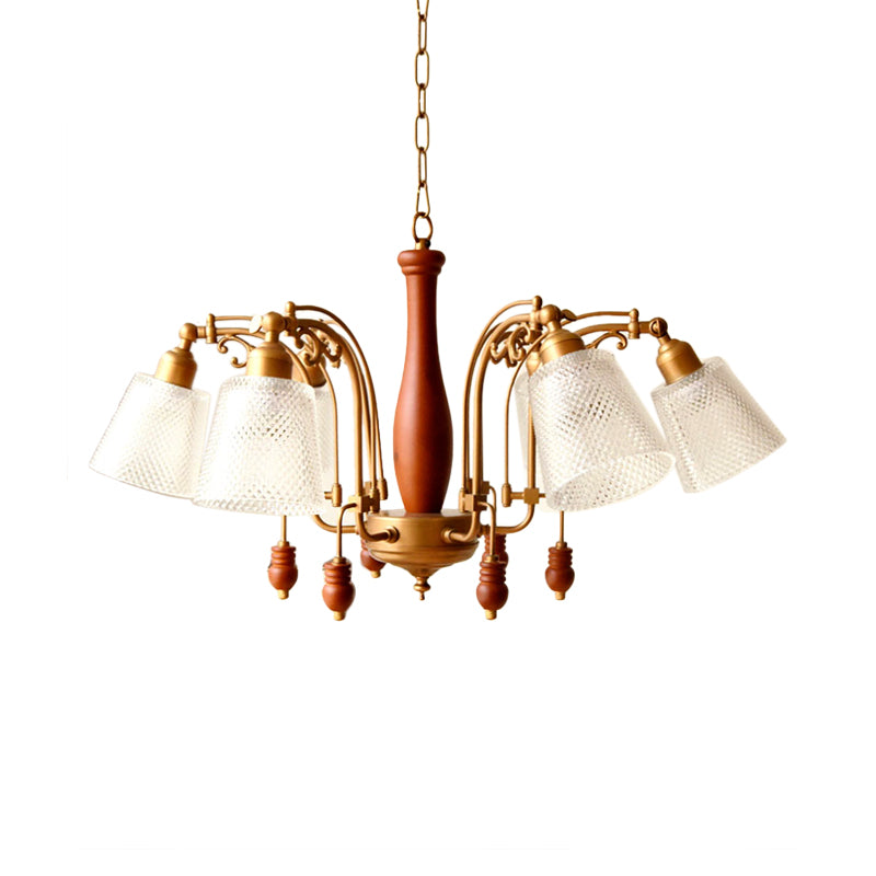 Tapered Bedroom Pendant Chandelier Traditional Opal Etched Glass 6 Lights White/Red/Brown Hanging Fixture Clearhalo 'Ceiling Lights' 'Chandeliers' Lighting' options 336012