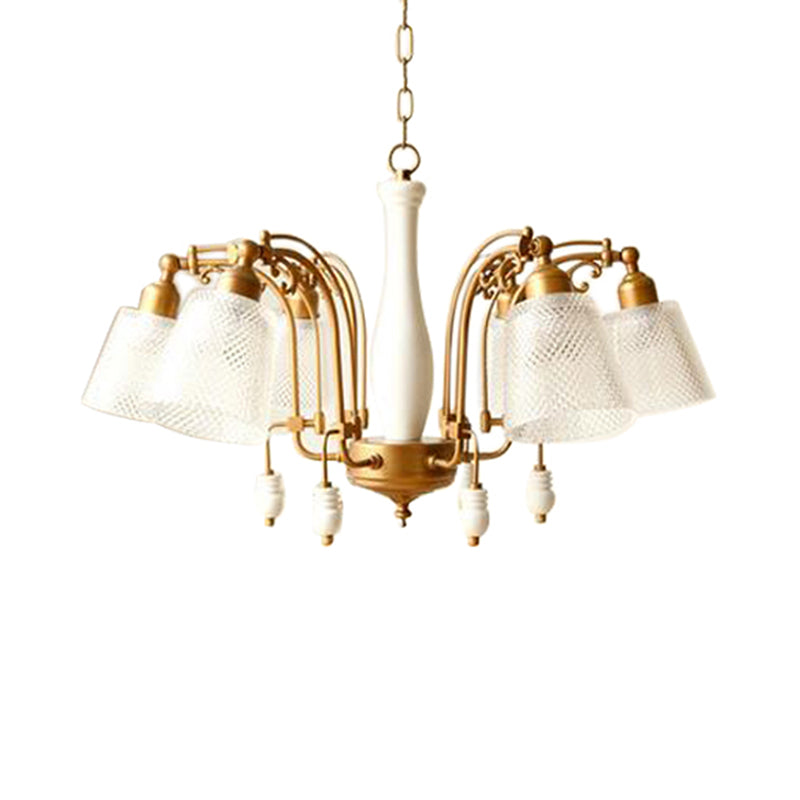 Tapered Bedroom Pendant Chandelier Traditional Opal Etched Glass 6 Lights White/Red/Brown Hanging Fixture White Clearhalo 'Ceiling Lights' 'Chandeliers' Lighting' options 336013_f6aa9378-c151-408f-a62b-f980c829eb45