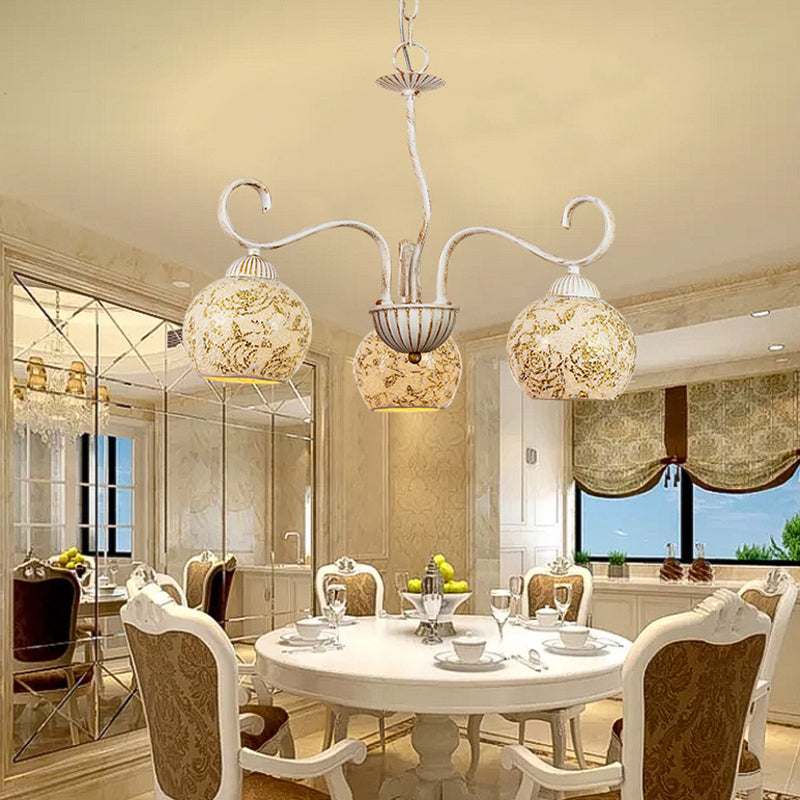 Globe Dining Room Ceiling Chandelier Traditional Frosted Glass 3 Light White Hanging Fixture Clearhalo 'Ceiling Lights' 'Chandeliers' Lighting' options 336014