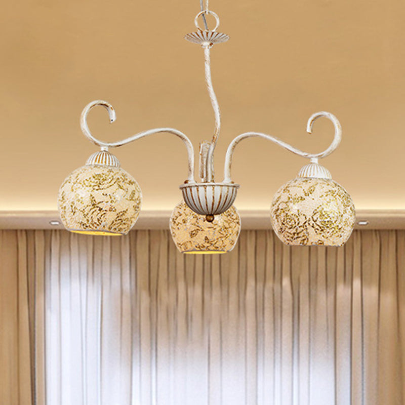 Globe Dining Room Ceiling Chandelier Traditional Frosted Glass 3 Light White Hanging Fixture Clearhalo 'Ceiling Lights' 'Chandeliers' Lighting' options 336015