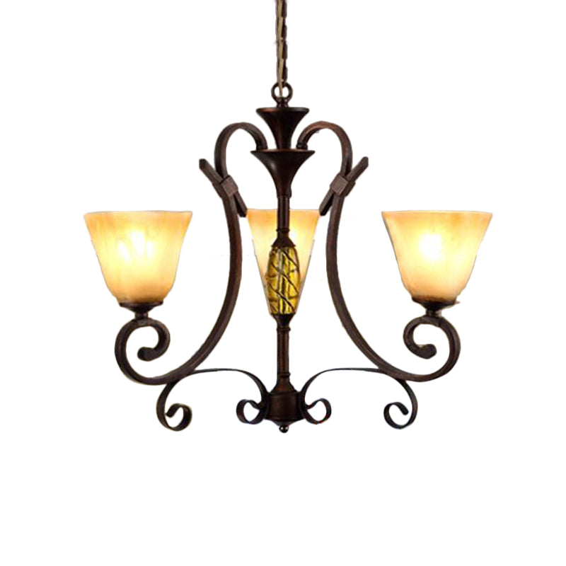 Bell Beige Frosted Glass Chandelier Light Traditional 3 Lights Dining Room Pendant Lighting in Rust Clearhalo 'Ceiling Lights' 'Chandeliers' Lighting' options 336026