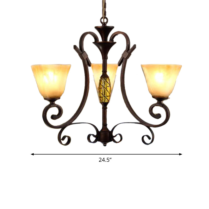 Bell Beige Frosted Glass Chandelier Light Traditional 3 Lights Dining Room Pendant Lighting in Rust Clearhalo 'Ceiling Lights' 'Chandeliers' Lighting' options 336027