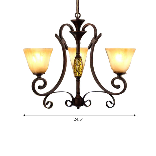 Bell Beige Frosted Glass Chandelier Light Traditional 3 Lights Dining Room Pendant Lighting in Rust Clearhalo 'Ceiling Lights' 'Chandeliers' Lighting' options 336027