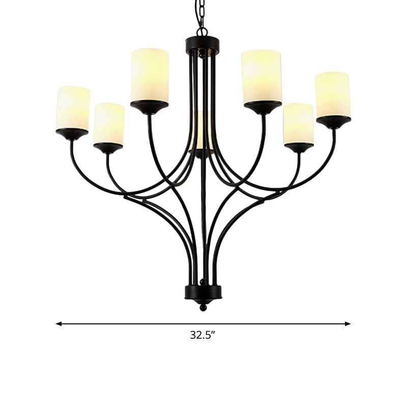 Cylinder Bedroom Pendant Chandelier Traditional Opal Glass 7 Lights Black Hanging Fixture Clearhalo 'Ceiling Lights' 'Chandeliers' Lighting' options 336032