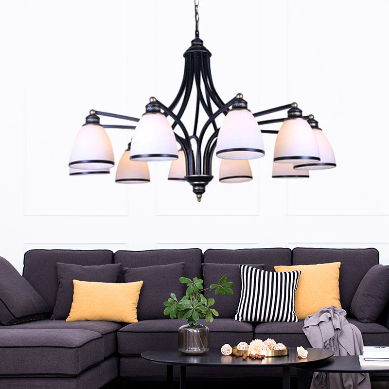 White Glass Black Pendant Lamp Tapered 10 Lights Traditional Chandelier Light Fixture for Living Room Clearhalo 'Ceiling Lights' 'Chandeliers' Lighting' options 336033