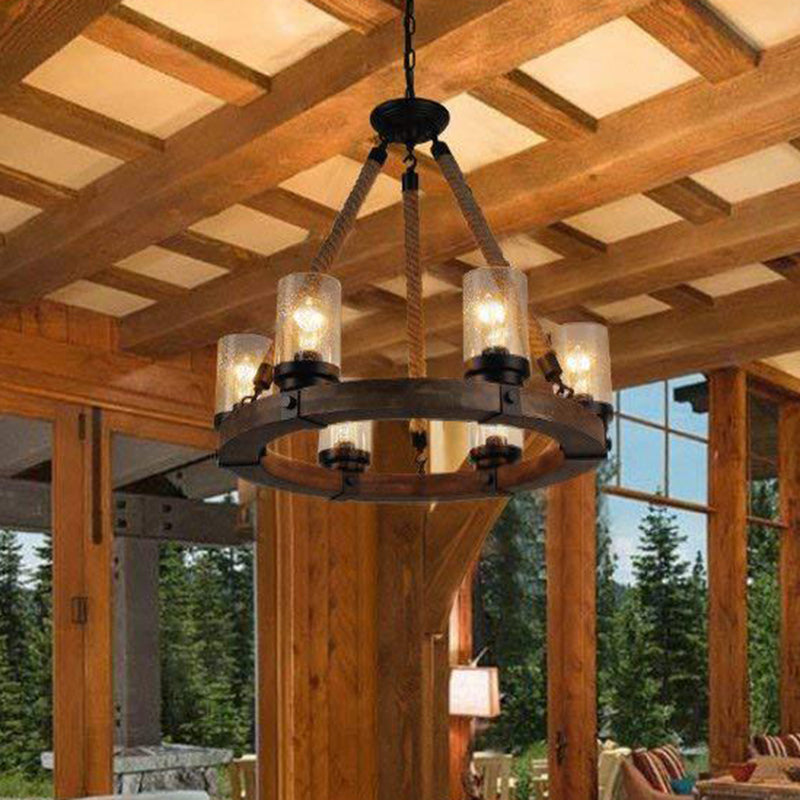 Beige Wheel Pendant Lighting Traditional Wood 1 Light Living Room Chandelier with Cylinder Shade Wood Clearhalo 'Ceiling Lights' 'Chandeliers' Lighting' options 336043_157bba01-5cb4-4c53-a6f0-a722c4728370