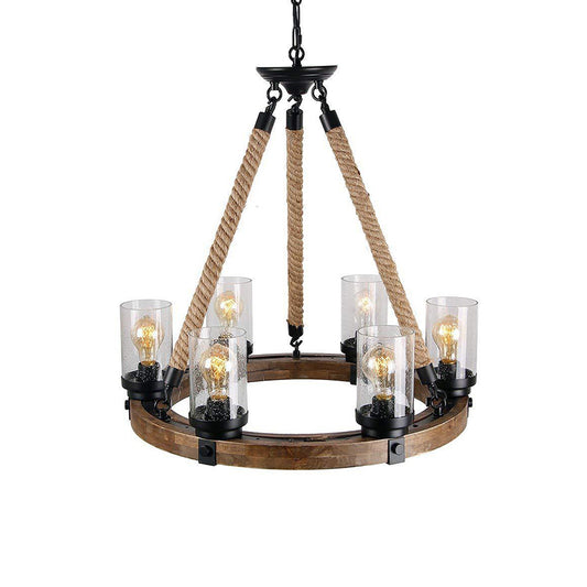 Beige Wheel Pendant Lighting Traditional Wood 1 Light Living Room Chandelier with Cylinder Shade Clearhalo 'Ceiling Lights' 'Chandeliers' Lighting' options 336045