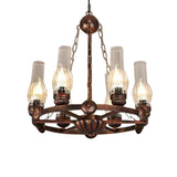 6 Bulbs Wagon Wheel Chandelier Light Traditional Clear Ribbed Glass Hanging Ceiling Fixture in Copper Clearhalo 'Ceiling Lights' 'Chandeliers' Lighting' options 336051