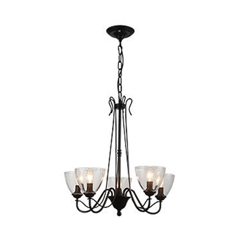 Black 3/5 Lights Pendant Chandelier Traditional Clear Glass Scroll Hanging Light with Cone Shade Clearhalo 'Ceiling Lights' 'Chandeliers' Lighting' options 336056