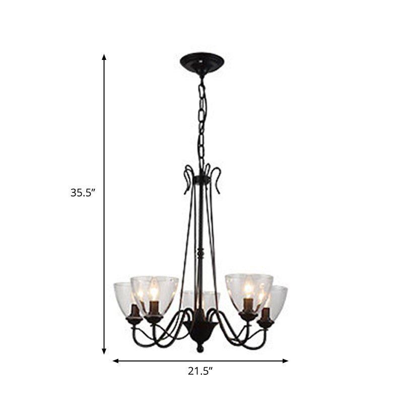 Black 3/5 Lights Pendant Chandelier Traditional Clear Glass Scroll Hanging Light with Cone Shade Clearhalo 'Ceiling Lights' 'Chandeliers' Lighting' options 336057