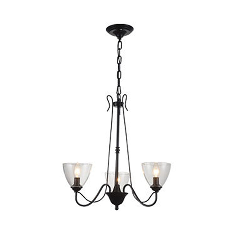 Black 3/5 Lights Pendant Chandelier Traditional Clear Glass Scroll Hanging Light with Cone Shade Clearhalo 'Ceiling Lights' 'Chandeliers' Lighting' options 336059