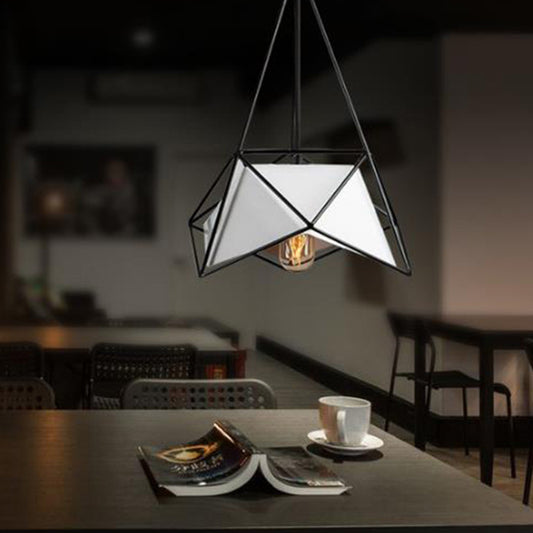 Contemporary Polygon Hanging Lamp with Wire Cage Shade Metal 1 Light Dining Room Pendant Light in Black/White/Black Gold Black-White Clearhalo 'Ceiling Lights' 'Modern Pendants' 'Modern' 'Pendant Lights' 'Pendants' Lighting' 336367