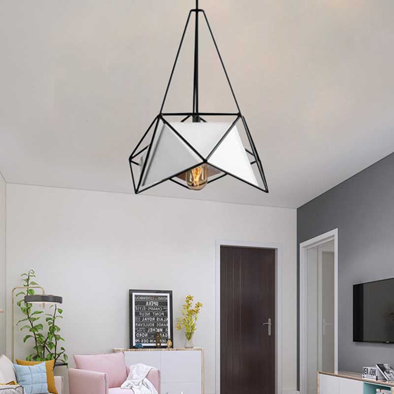 Contemporary Polygon Hanging Lamp with Wire Cage Shade Metal 1 Light Dining Room Pendant Light in Black/White/Black Gold Clearhalo 'Ceiling Lights' 'Modern Pendants' 'Modern' 'Pendant Lights' 'Pendants' Lighting' 336368