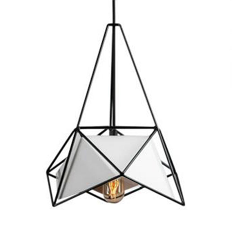 Contemporary Polygon Hanging Lamp with Wire Cage Shade Metal 1 Light Dining Room Pendant Light in Black/White/Black Gold Clearhalo 'Ceiling Lights' 'Modern Pendants' 'Modern' 'Pendant Lights' 'Pendants' Lighting' 336369