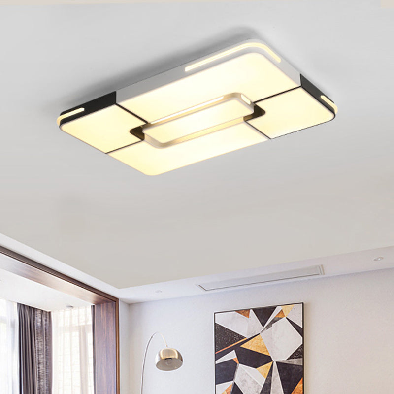 White Squared/Rectangular Ceiling Light Fixture Contemporary 19.5"/35.5" Wide LED Acrylic Flush Mount Lamp for Bedroom, Warm/White Light White Warm Clearhalo 'Ceiling Lights' 'Close To Ceiling Lights' 'Close to ceiling' 'Flush mount' Lighting' 336370