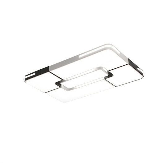 White Squared/Rectangular Ceiling Light Fixture Contemporary 19.5"/35.5" Wide LED Acrylic Flush Mount Lamp for Bedroom, Warm/White Light Clearhalo 'Ceiling Lights' 'Close To Ceiling Lights' 'Close to ceiling' 'Flush mount' Lighting' 336373