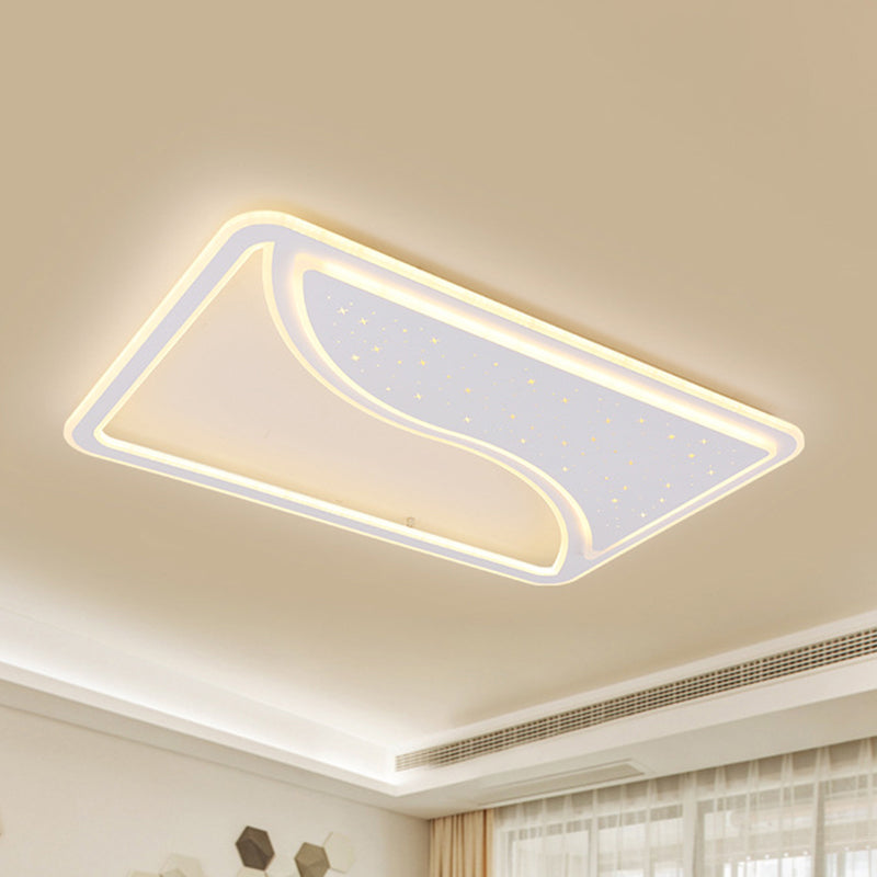 White Square/Rectangular LED Ceiling Lamp 19"/35.5" W Modernist Acrylic Curved Starry Sky Design Flush Lighting, Warm/White Light White 35.5" Warm Clearhalo 'Ceiling Lights' 'Close To Ceiling Lights' 'Close to ceiling' 'Flush mount' Lighting' 336850